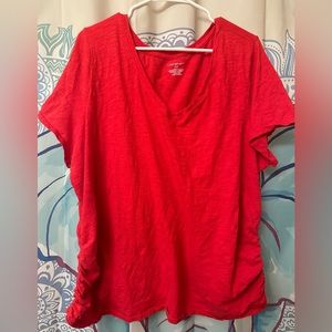 Lane Bryant size 26 28 red V-neck tee with ruched sides